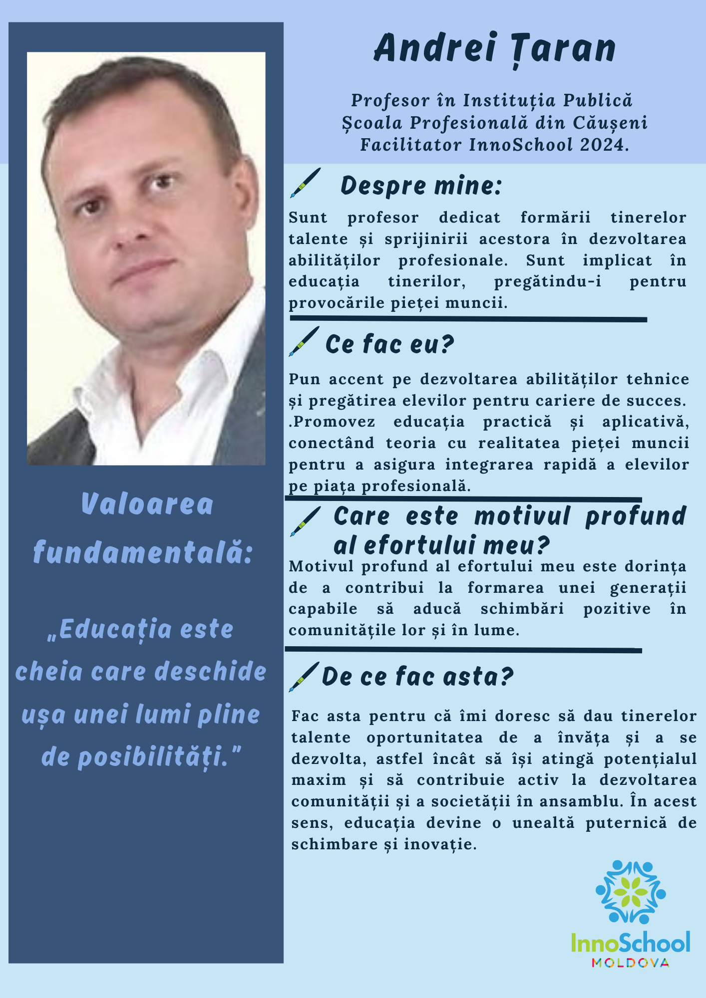 Andrei Țaran - Facilitator InooSchool Moldova 2024