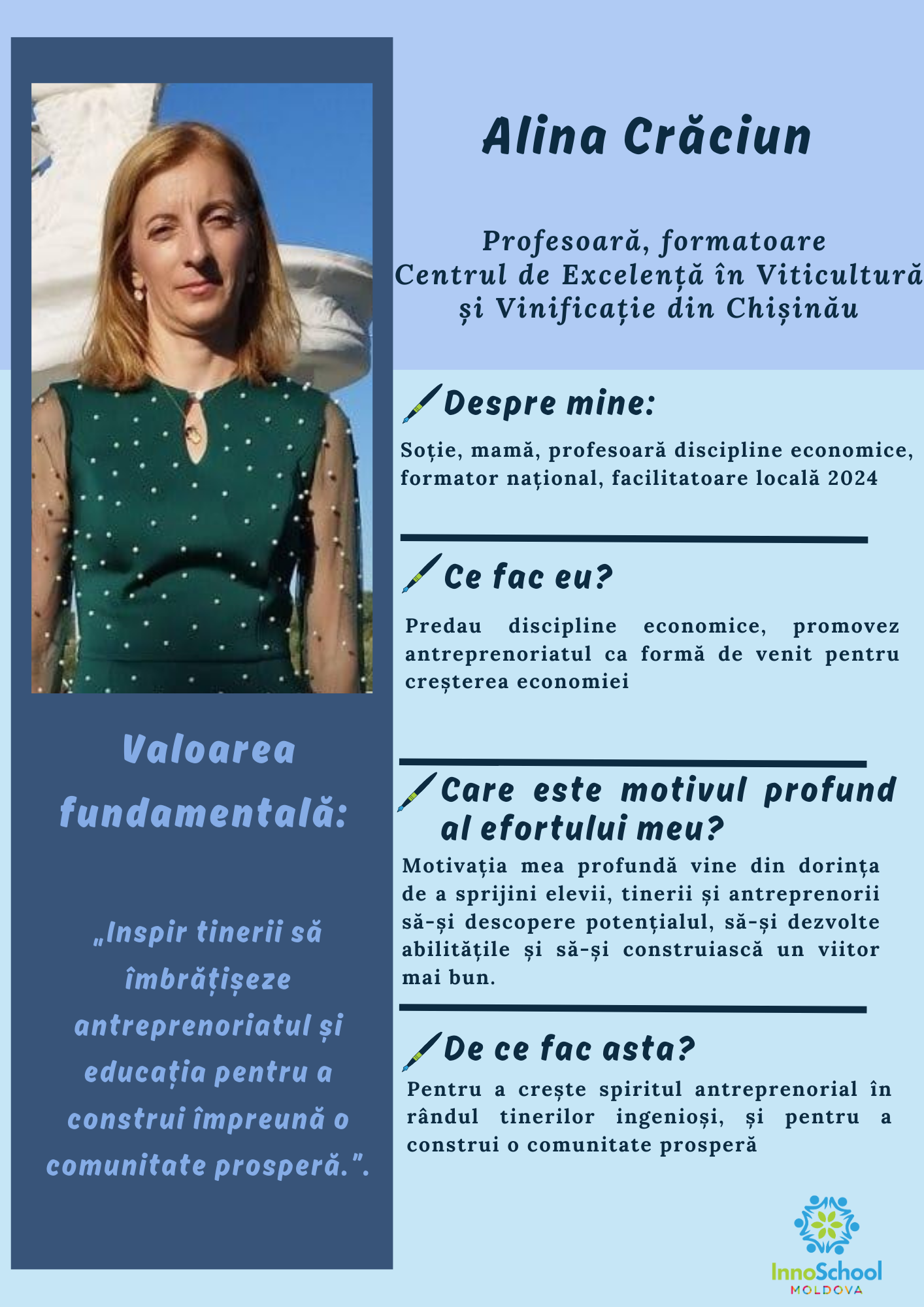 Alina Craciun - Facilitatoare InnoSchool Moldova 2024