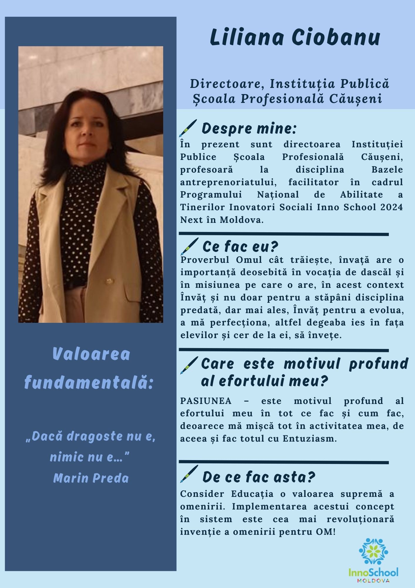 Liliana Ciobanu Facilitatoare InnoSchool Moldova 2024