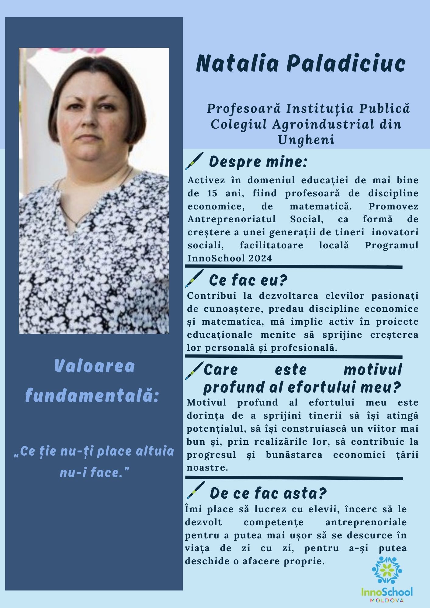 Natalia Paladiciuc - Facilitatoare InnoSchool Moldova 2024