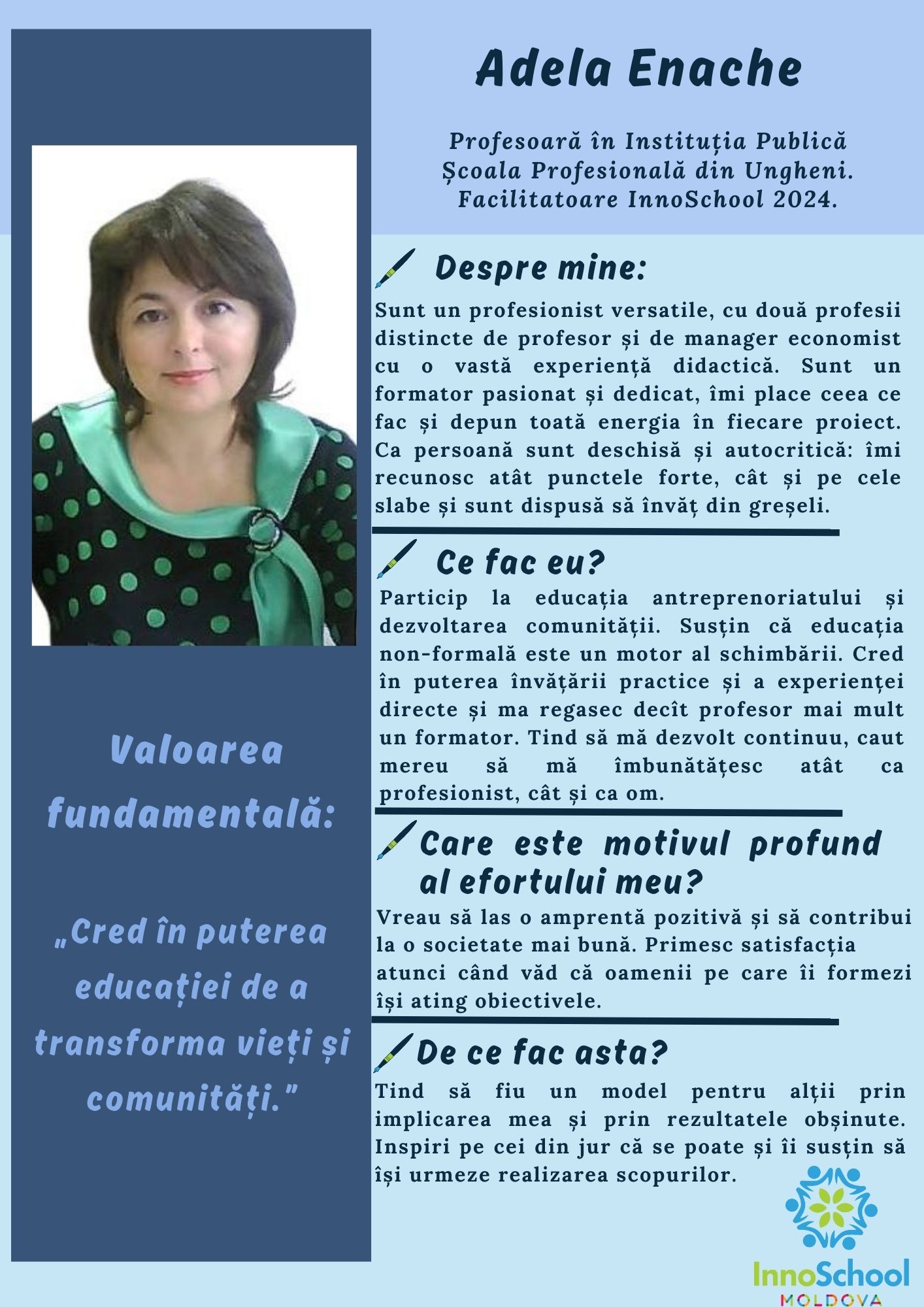 Adela Enache - Facilitatoare InnoSchool Moldova 2024