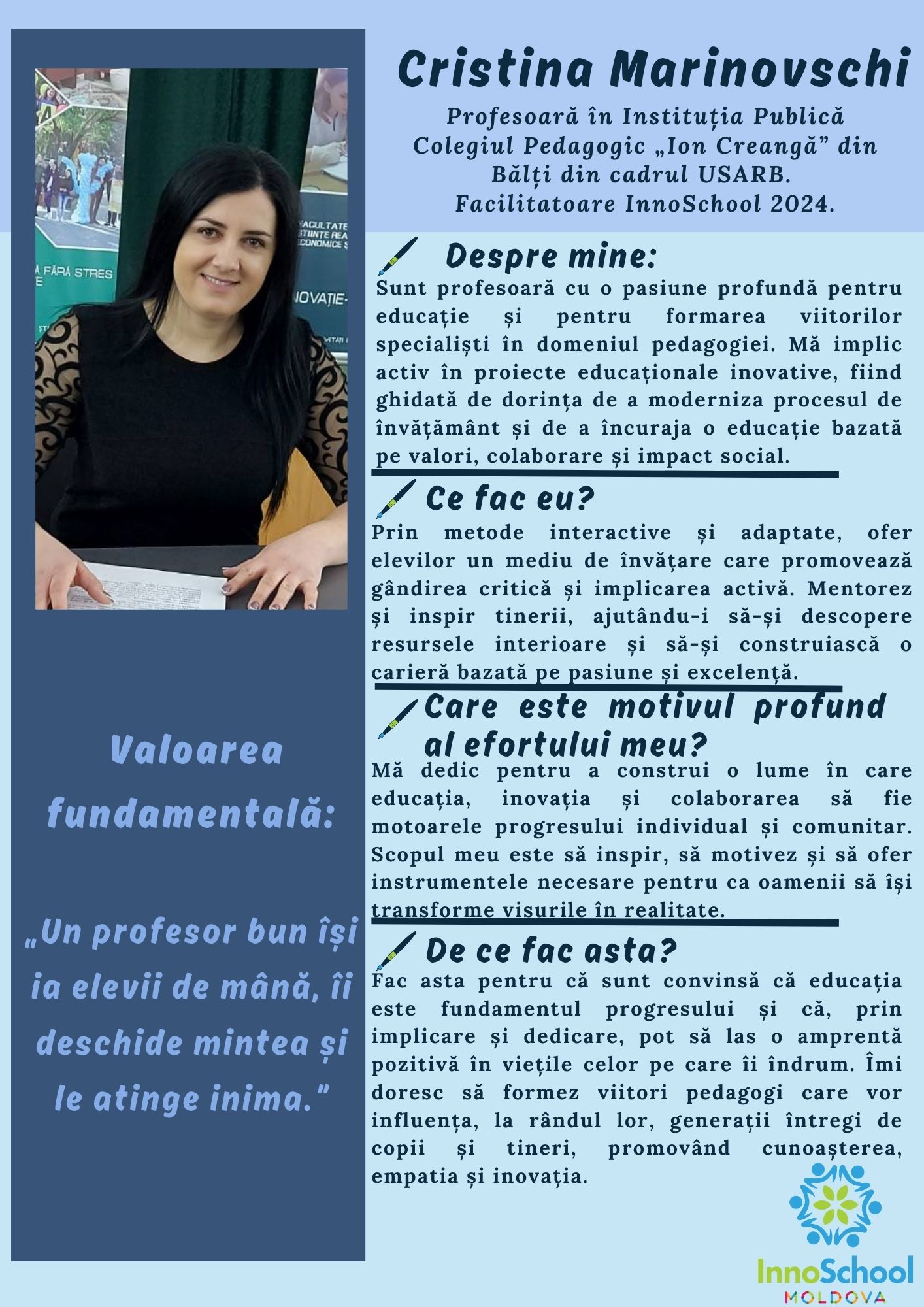 Cristina Marinovschi - Facilitatoare InnoSchool Moldova 2024