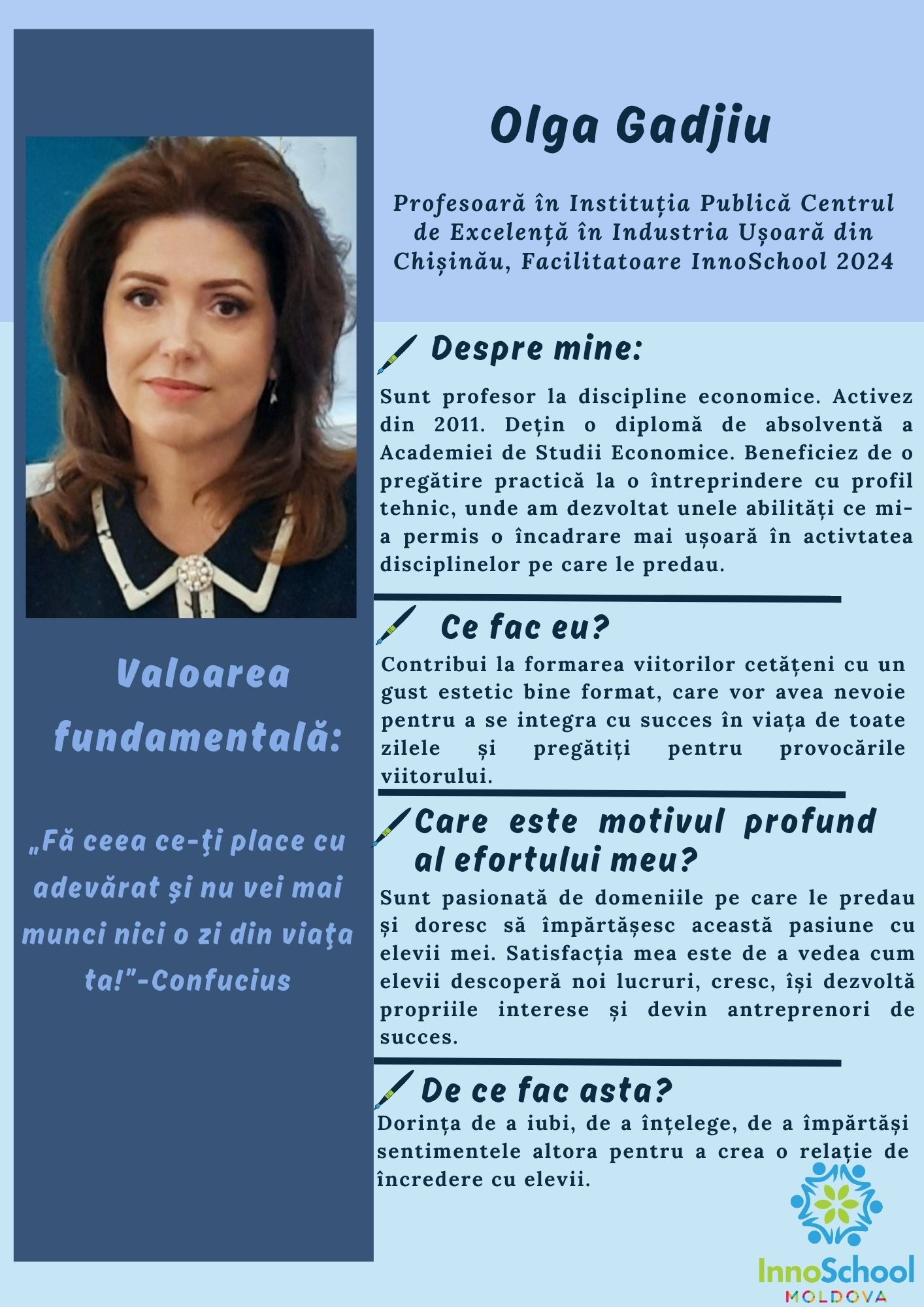 Olga Gadjiu - Facilitatoare InnoSchool Moldova 2024