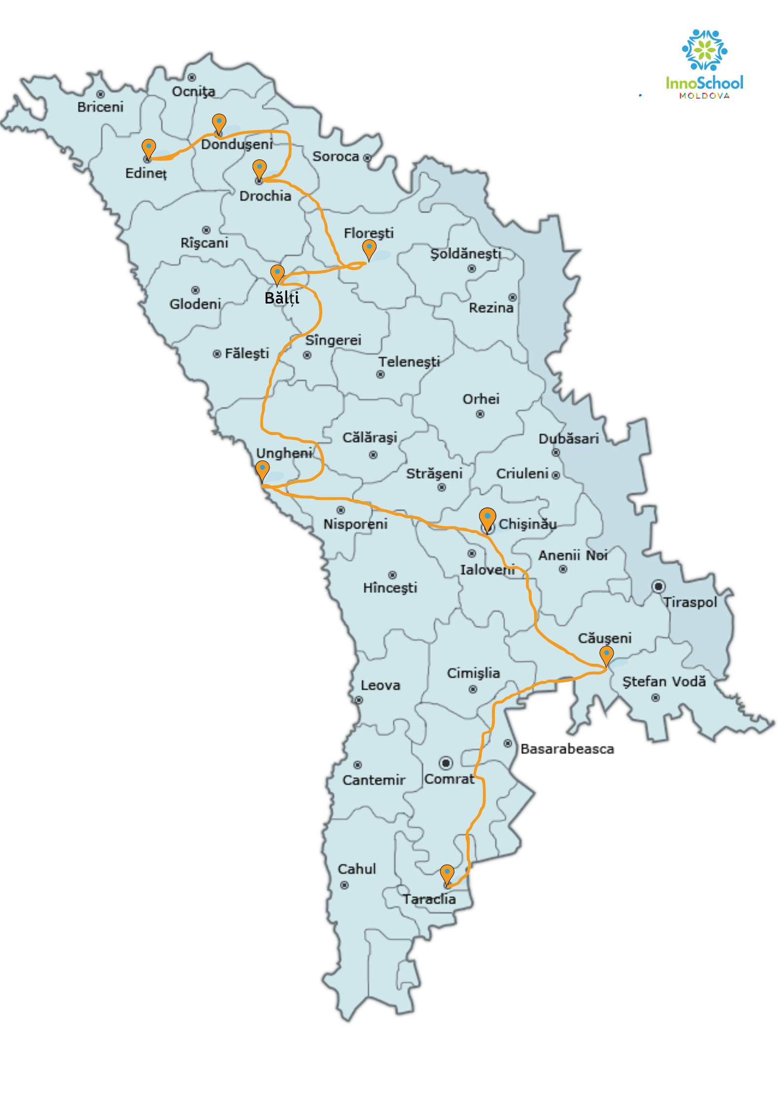16 instituții din Moldova - Harta -  Proiectul InnoSchool Next în Moldova