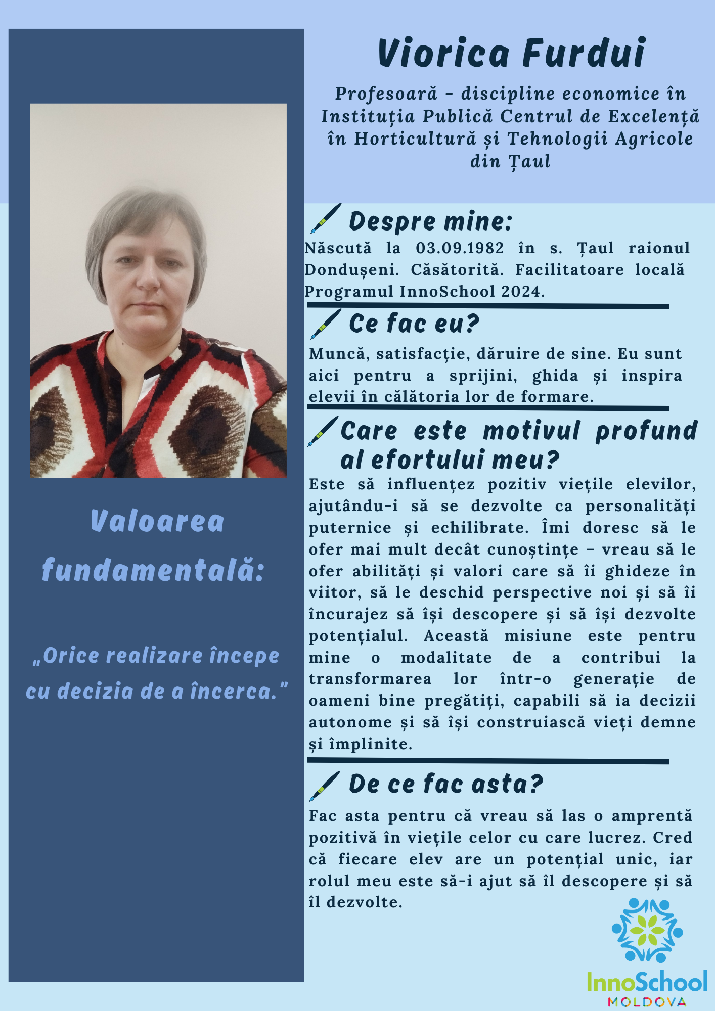 Viorica Furdui - Facilitatoare InnoSchool Moldova 2024