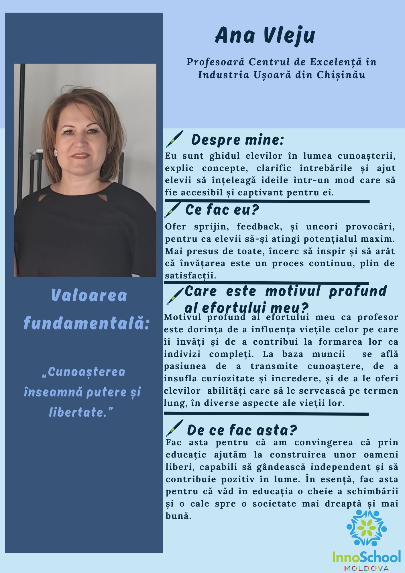 Ana Vleju - Facilitatoare InnoScool Moldova 2024