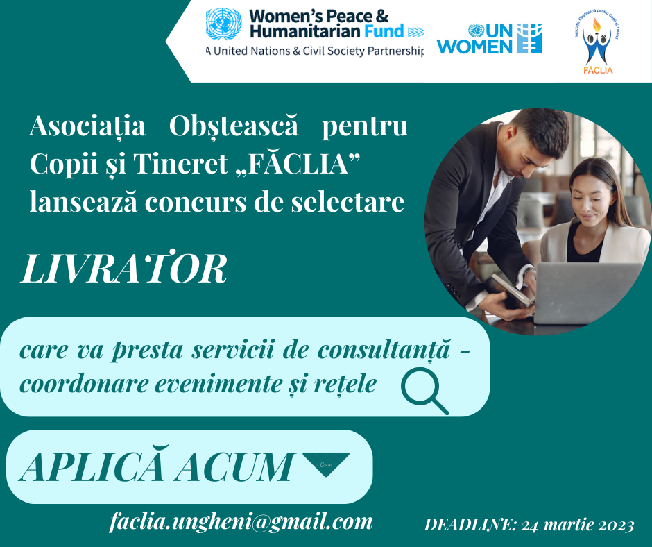 Concurs de selectare a unui livrator care va presta servicii de consultanță - coordonare evenimente și rețele