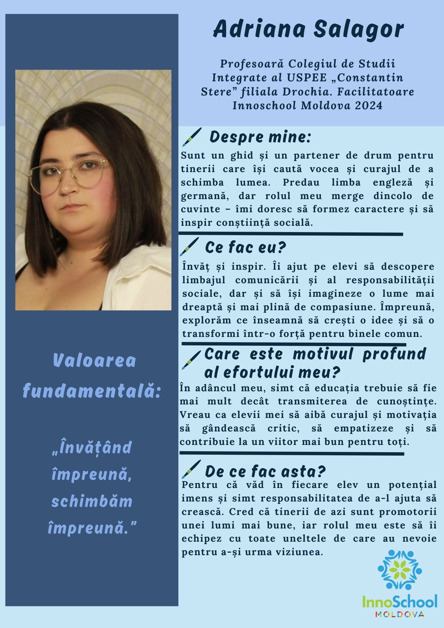 Adriana Salagor - Facilitatoare InnoSchool Moldova 2024