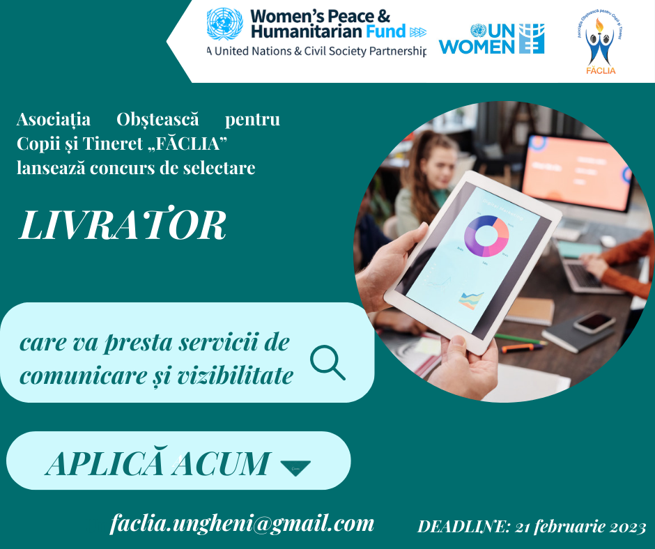 Concurs de selectare a unui livrator care va presta servicii de comunicare și vizibilitate