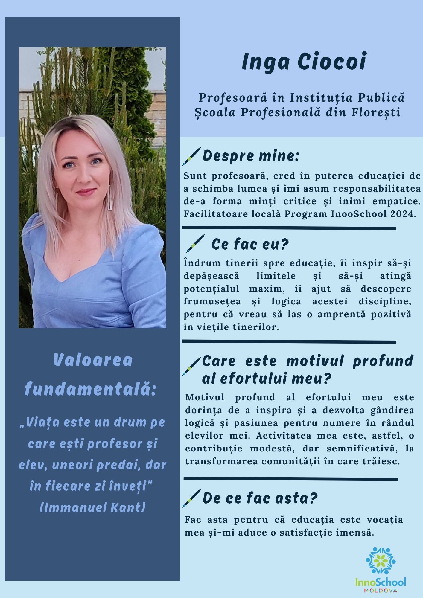 Inga Ciocoi Facilitatoare InnoSchool Moldova 2024