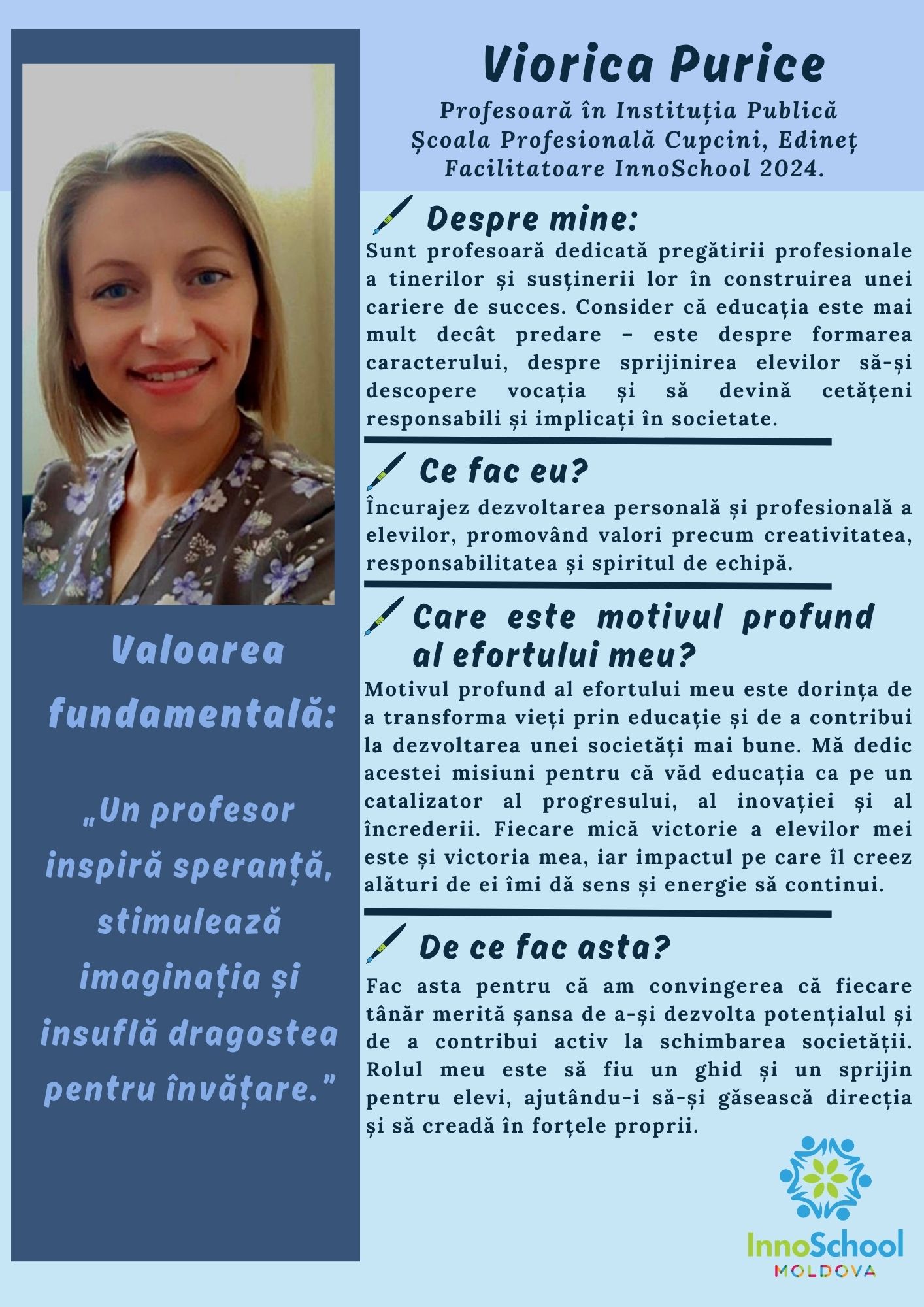 Viorica Purice, Facilitatoare InnoSchool Moldova 2024