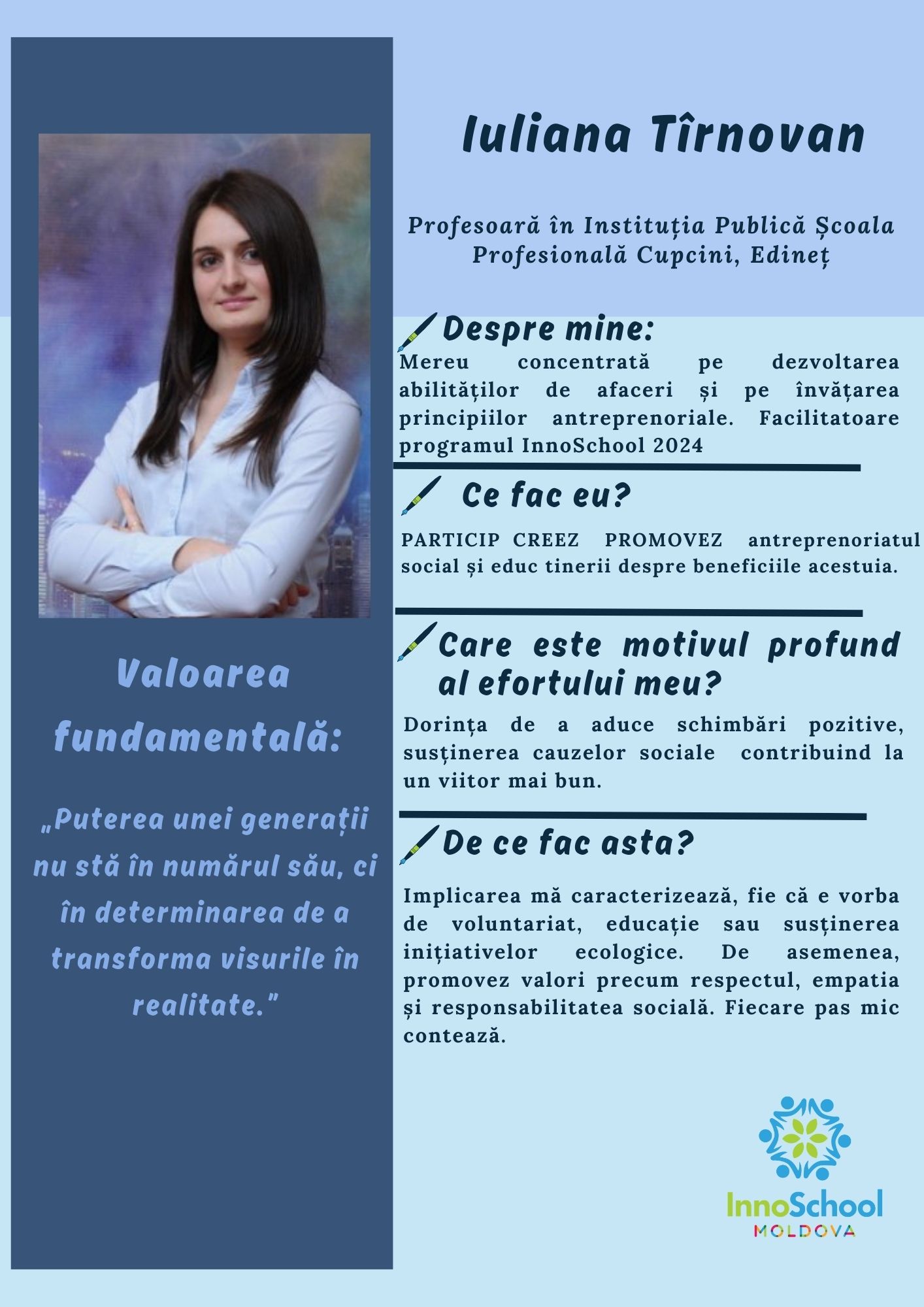 Iuliana Tîrnovan - Facilitatoare Program InnoSchool Moldova 2024